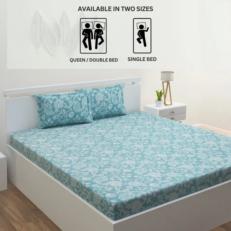 Dream Vines Cotton Bedsheet (Sky Blue) - 144 TC media 11