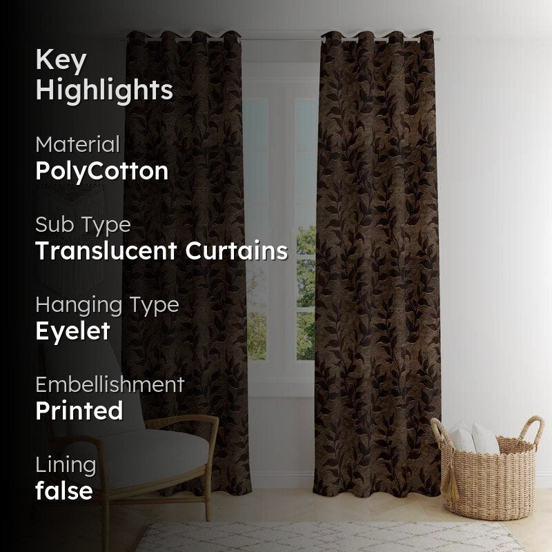 Noor Jacquard Single Curtain (Brown) media 2