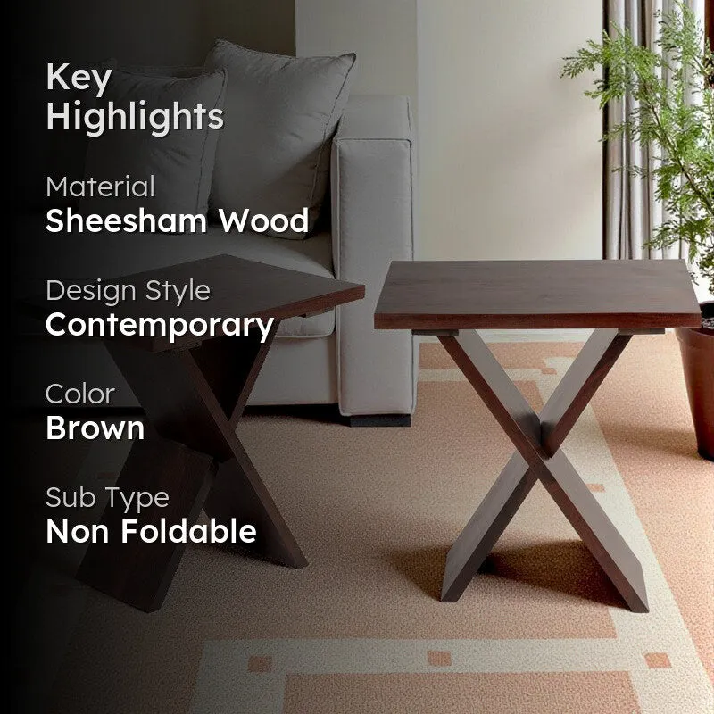 Fverox Sheesham Wooden Side & Bedside Table (Brown) - Set Of Two media 2