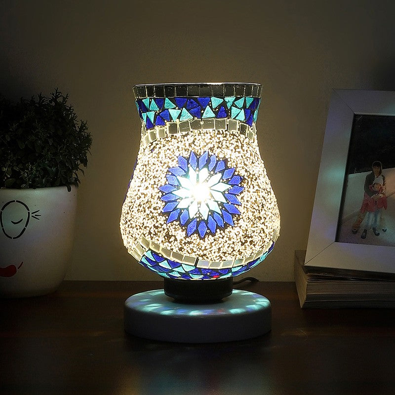 Skylune Mosaic Glass Table Lamp With Wooden Base - Multicolor