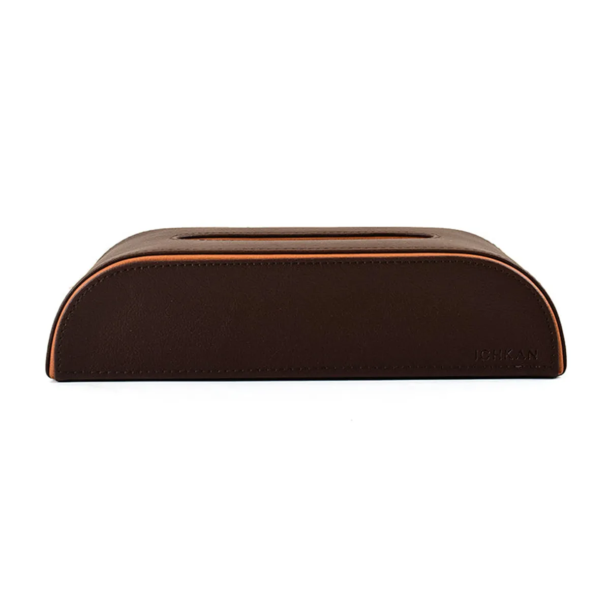 Front view of the brown curved rectangular tissue holder