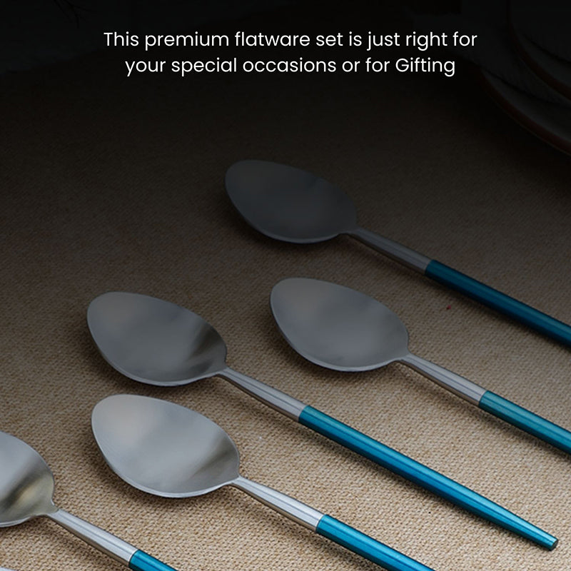Stirling Stainless Steel Spoon Set (Silver & Blue) - Set Of Six media 6