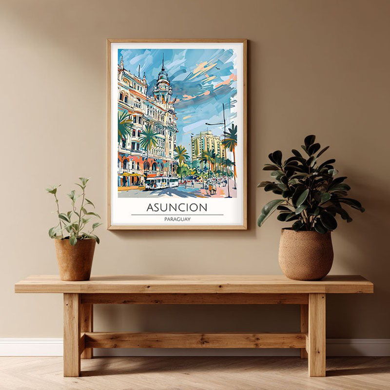 Vintage Asuncin Framed Canvas Archival Canvas Wall Painting - Natural Brown Frame