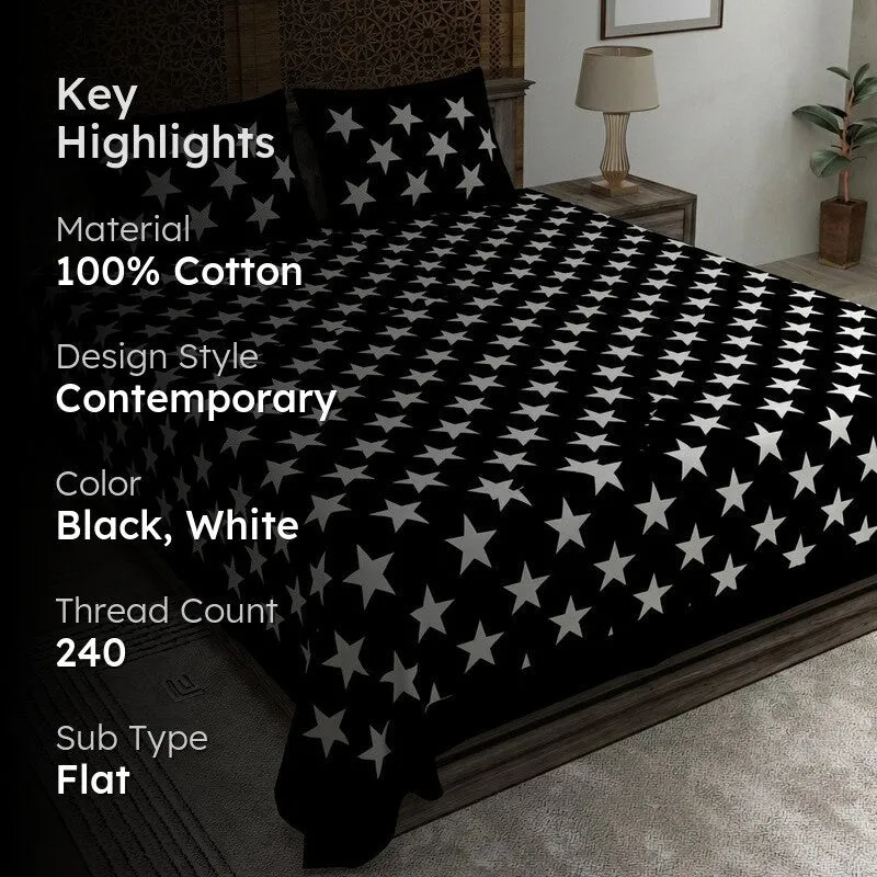 Star Night Cotton Bedsheet (Black,White) - 240 TC media 2