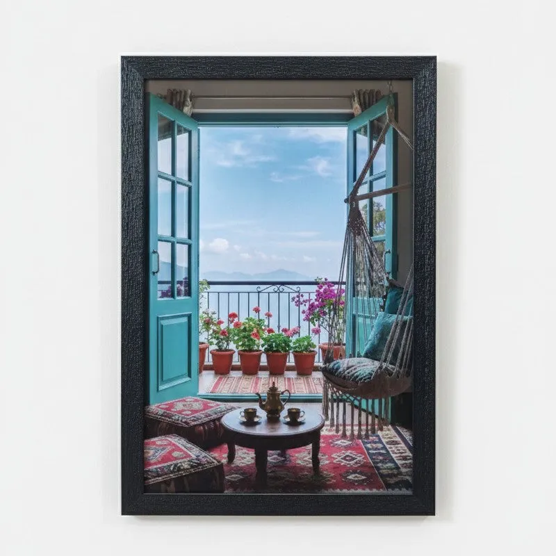 Vibrant Doorways & Cityscape Wall Painting With Frame - Set Of Three media 5