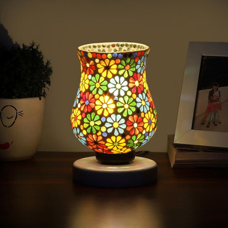 Sheenex Mosaic Glass Table Lamp With Wooden Base - Multicolor