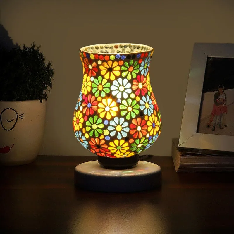 Sheenex Mosaic Glass Table Lamp With Wooden Base - Multicolor media 1