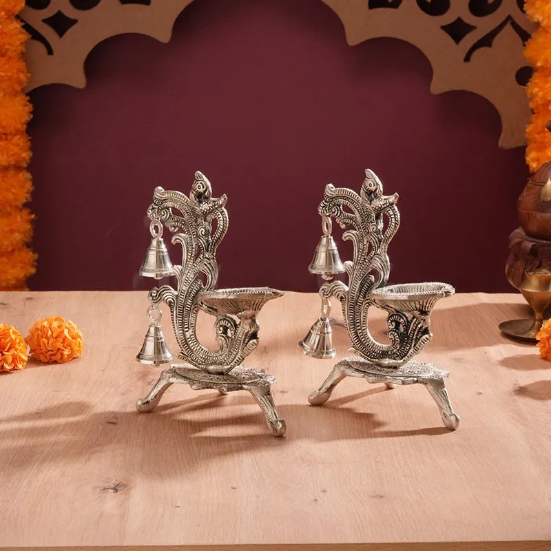 Chandrika Metal Diya with Bells - Set Of Two media 4