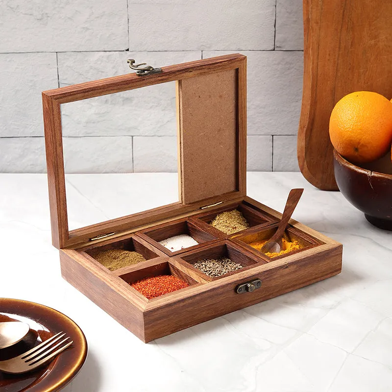 Ambar Sheesham Wood Masala Box - Eight Piece Set media 1