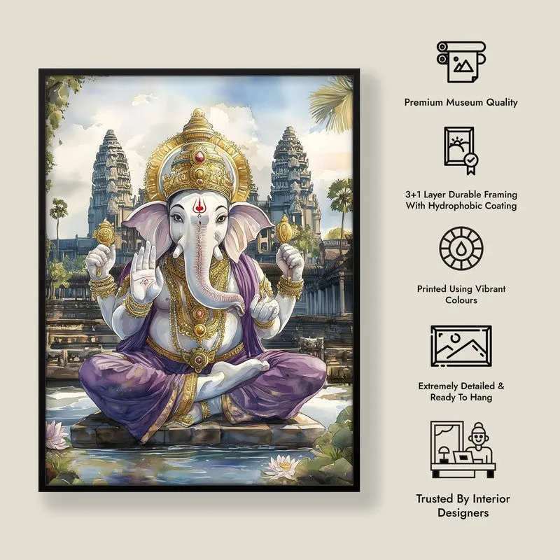 Divine Gajavaktra Spiritual Archival Paper Wall Painting With Frame - Black media 9