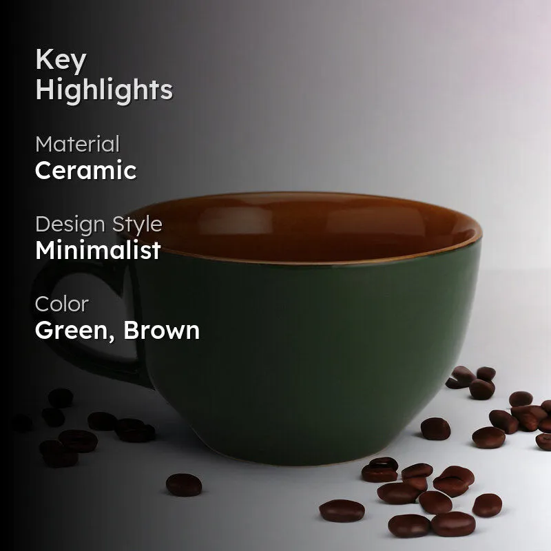 Ruby Ceramic Coffee Mug (350 mL) - Green & Brown media 2