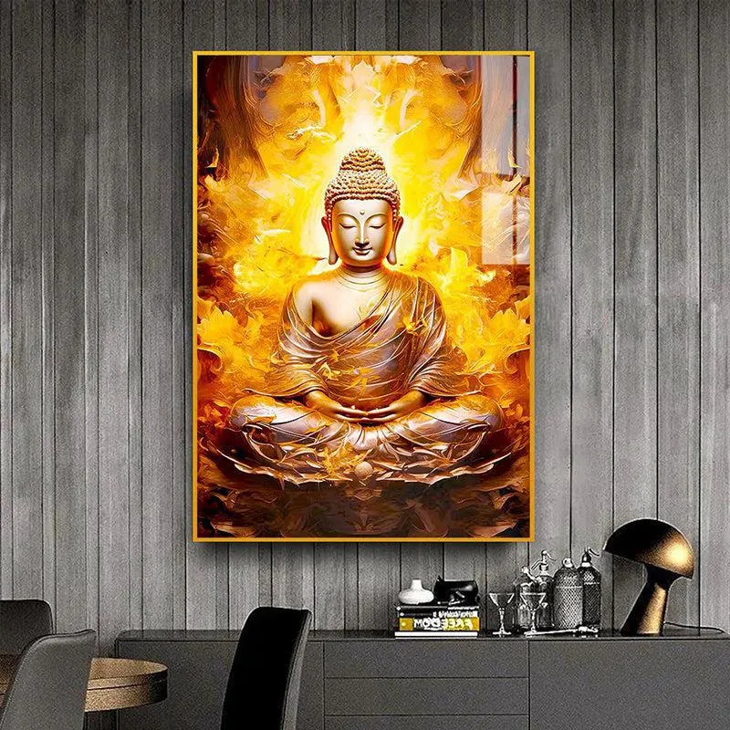 Fire Of Enlightenment Spiritual Canvas Wall Art With Frame - Gold media 1
