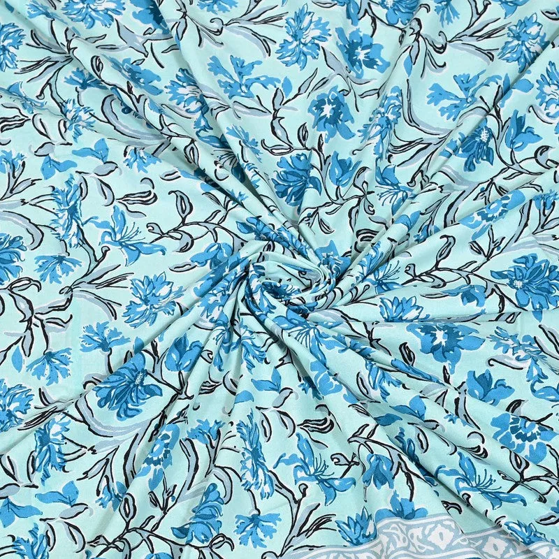 Linexa Floral Cotton Bedsheet (Blue) - 240 TC media 8