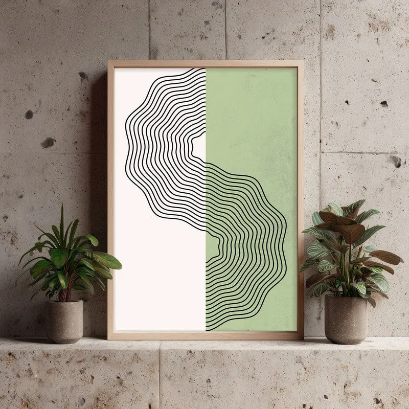 Ondas Green Archival Canvas Wall Art - Natural Brown Frame media 4