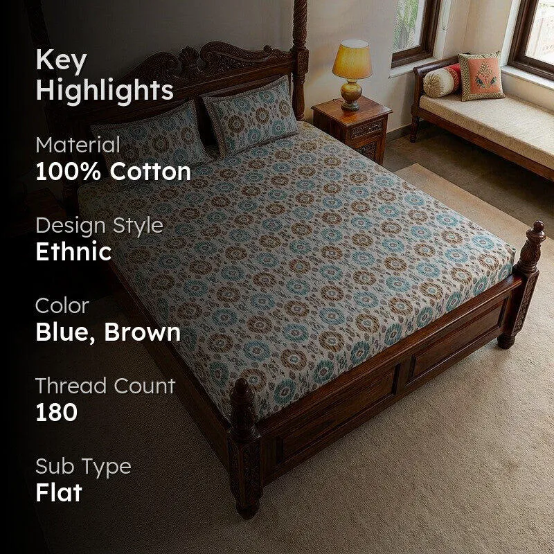 Sienna Ethnic Cotton Bedsheet (Brown) - 180 TC media 2