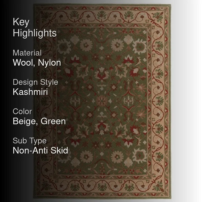 Ahriman Hand Tufted Ethnic Wool & Nylon Carpet - Green media 2