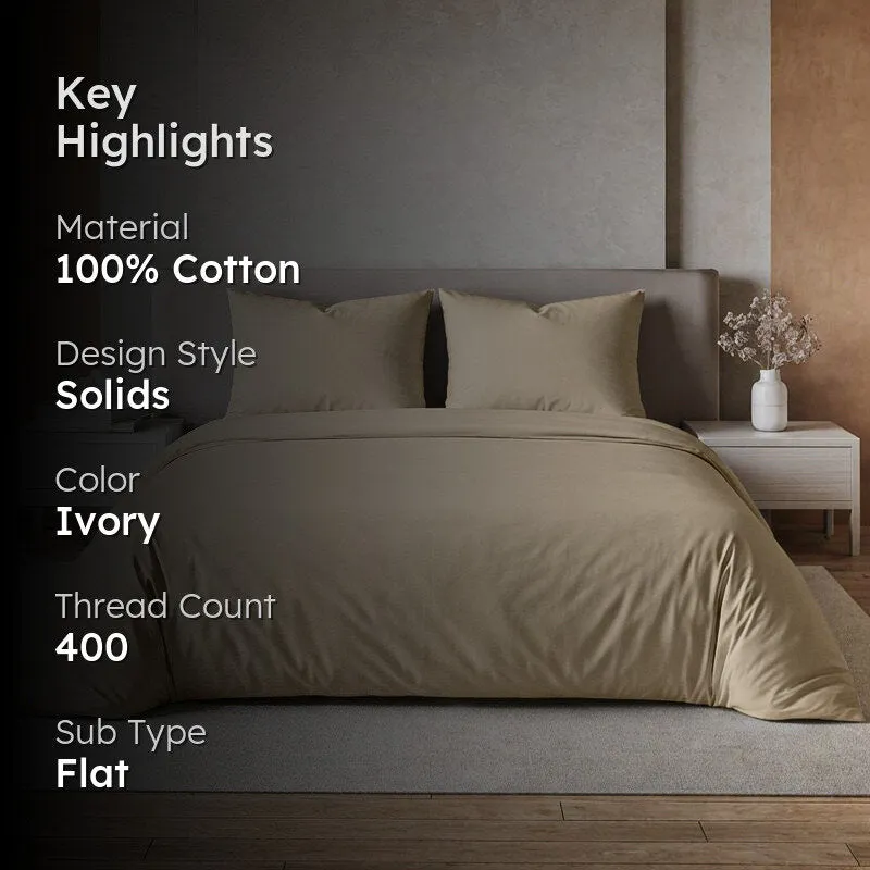 Moonweave Solid Cotton Bedsheet (Beige) - 400 TC media 2