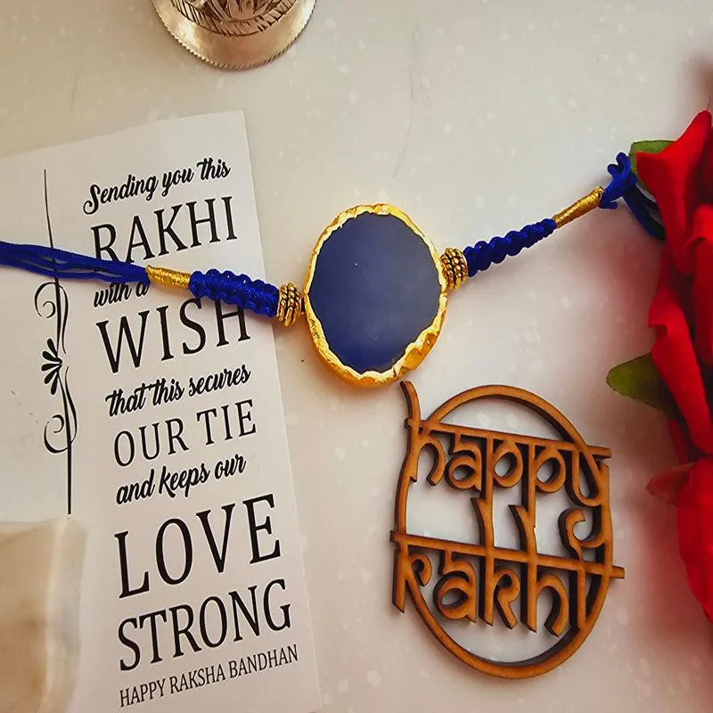 Bhai Behen Bond Dark Blue Agate Rakhi Gift Set media 4