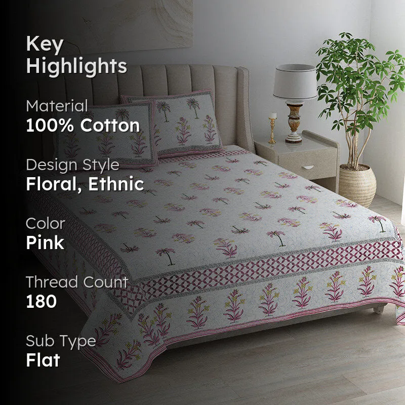 Dharitri Cotton Bedsheet (Pink) - 180 TC media 2