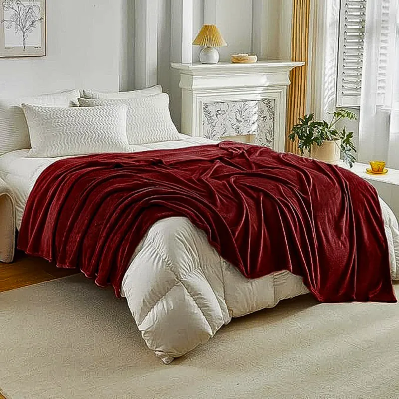 Sarva Solid Knitted Cotton Flannel Blanket (Maroon) - 190 GSM media 3