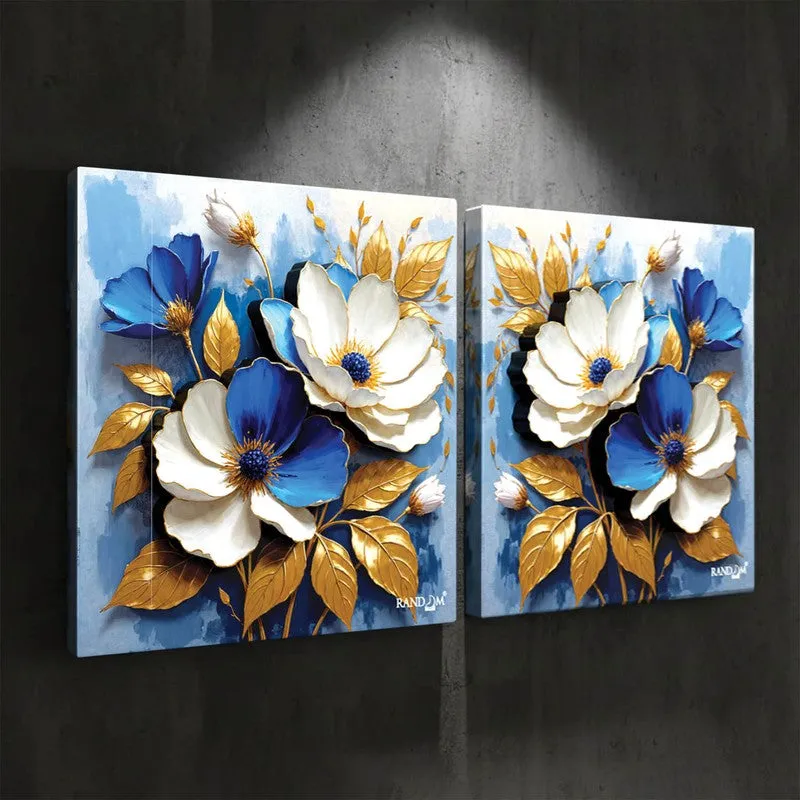 Gilded Bloom Canvas 3D Wall Art - Set Of Two media 3