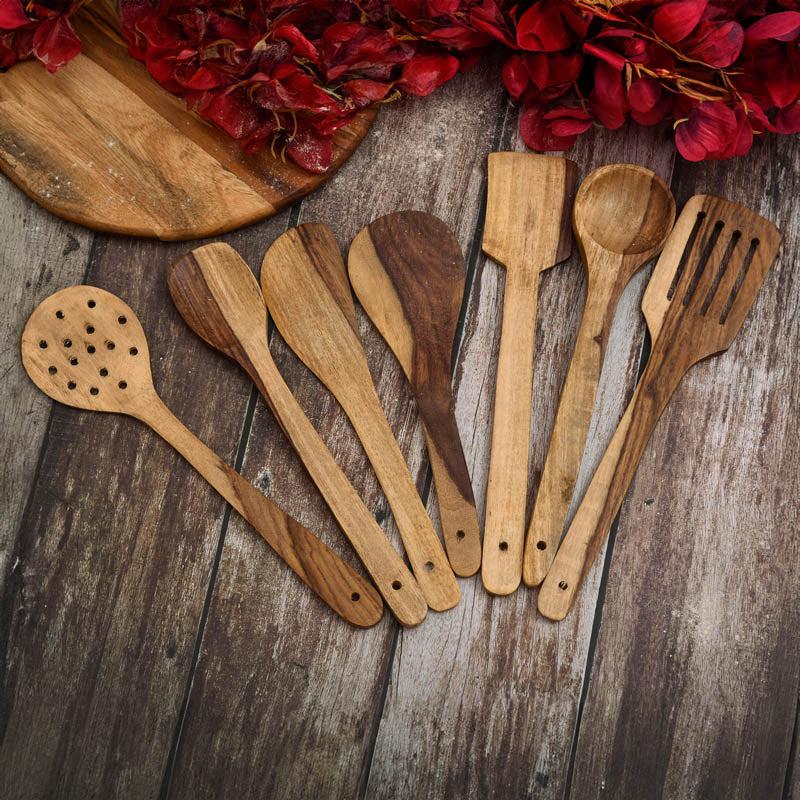 Rowena Wood Kitchen Utensil Set - Seven Piece Set