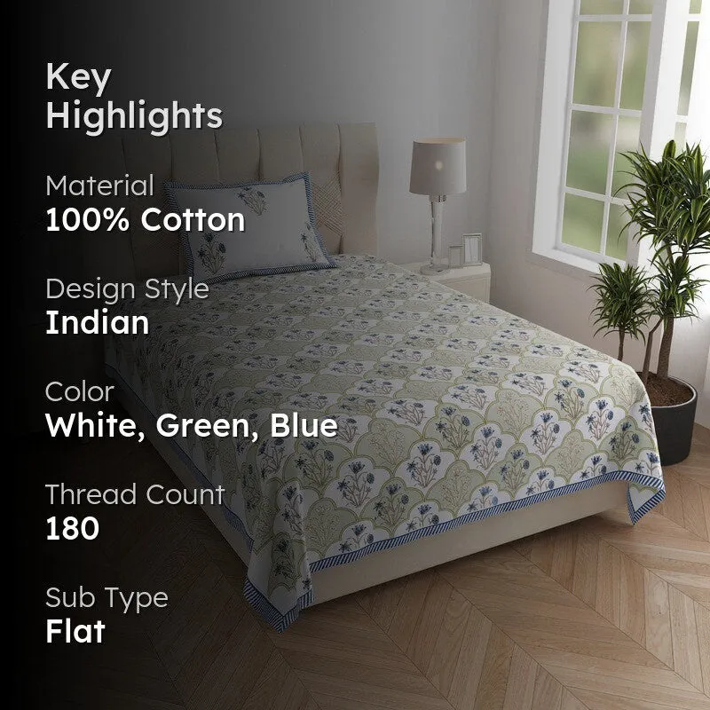 Rupa Cotton Bedsheet (Green, Blue) - 180 TC media 2