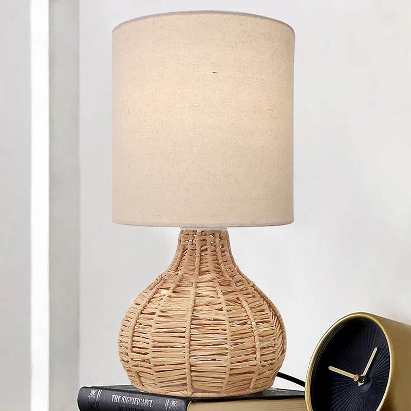 Palladian Edge Raffia Fabric Table Lamp - Beige,Brown media 2