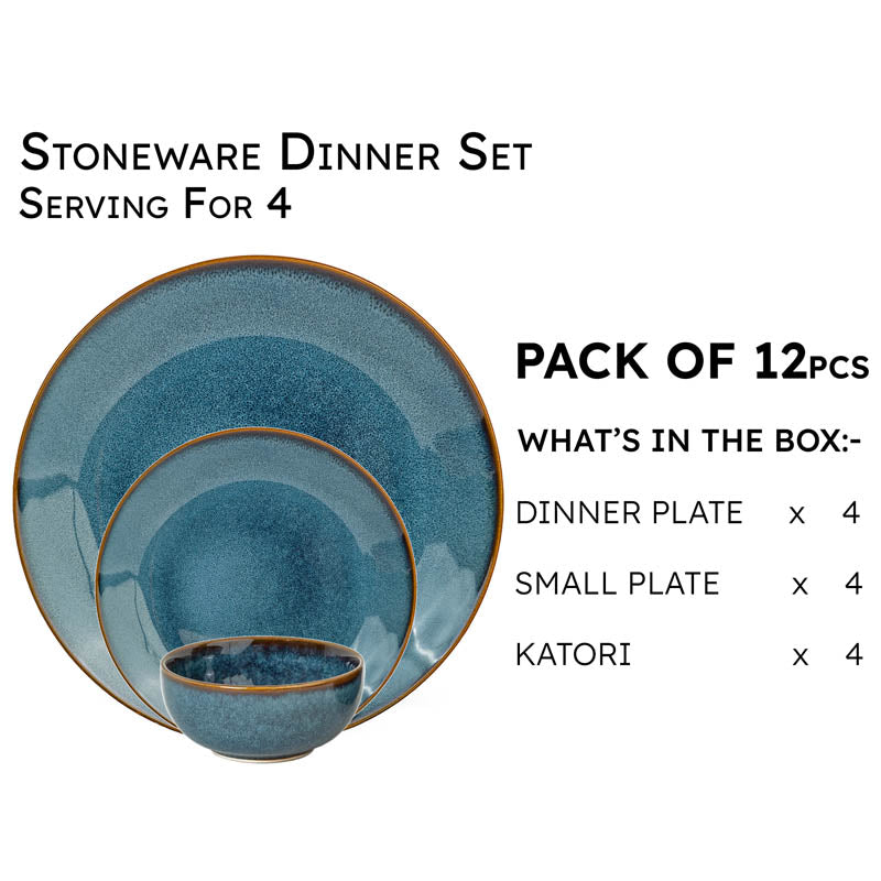 Tarangini Handmade Dinner Set (Blue/180 mL) - 12 Piece Set media 3