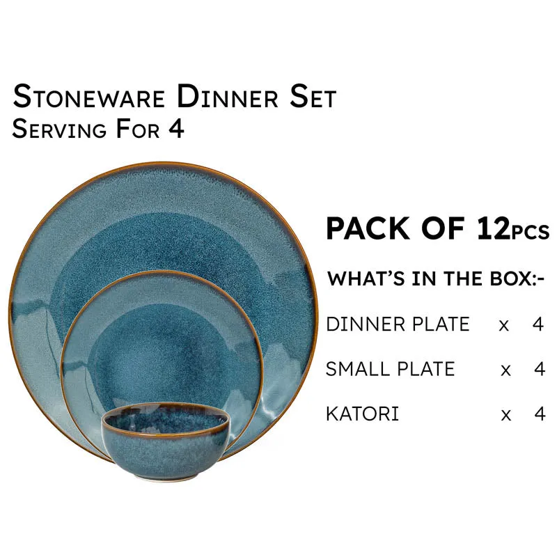 Tarangini Handmade Dinner Set (Blue/180 mL) - 12 Piece Set - 3