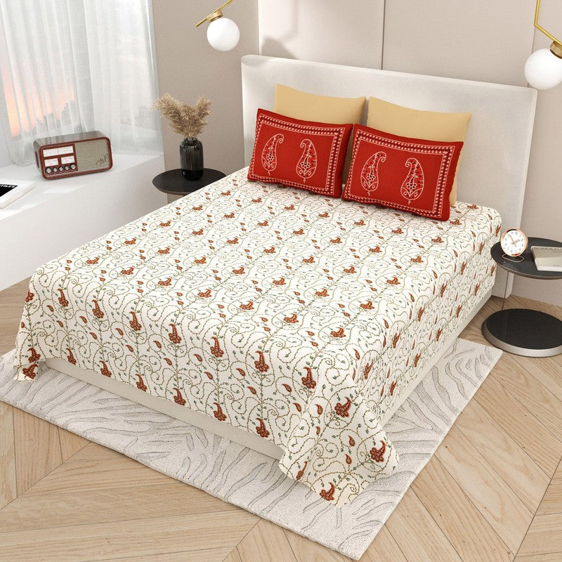 Crimson Vine Cotton Bedsheet - 200 TC