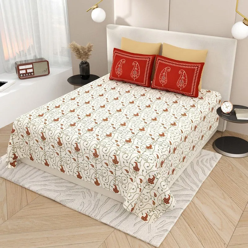 Crimson Vine Cotton Bedsheet - 200 TC media 1