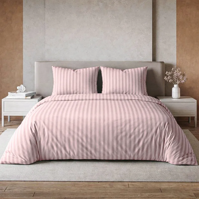 Sleek Loom Striped Cotton Bedsheet (Dusty Pink) - 300 TC media 1