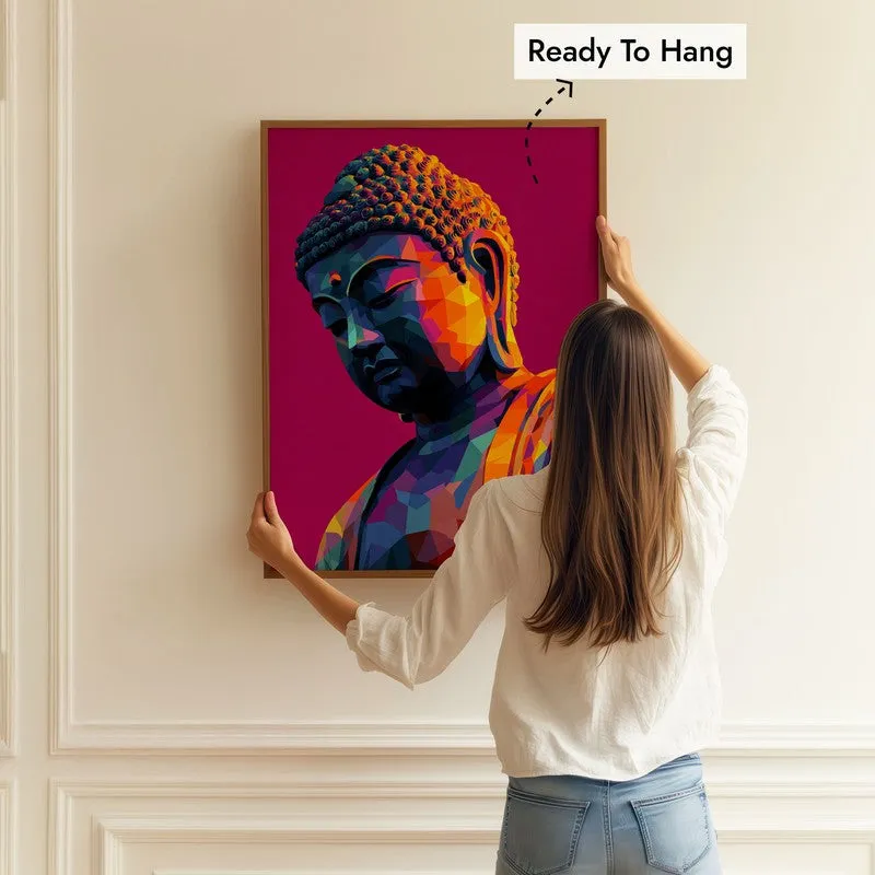 Prismatic Peace Buddha Archival Paper Wall Painting With Brown Frame media 5