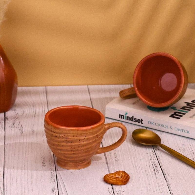 Mayla Ceramic Tea Cup (120 mL Each/Brown) -  Set of Two media 3
