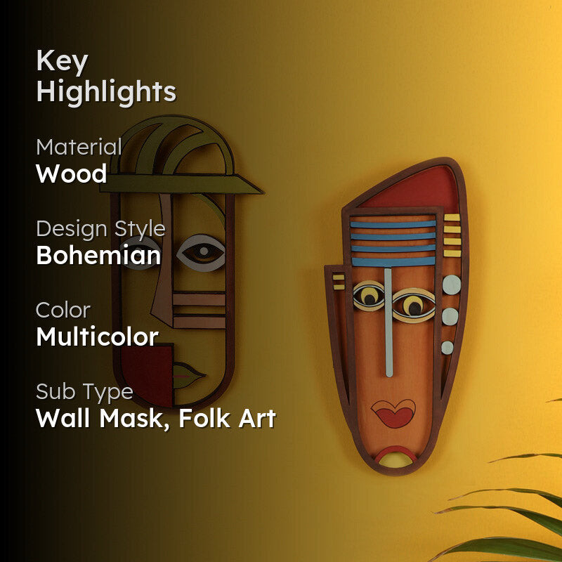 Kavya Mask Wooden Wall Accent - Set of Two media 2