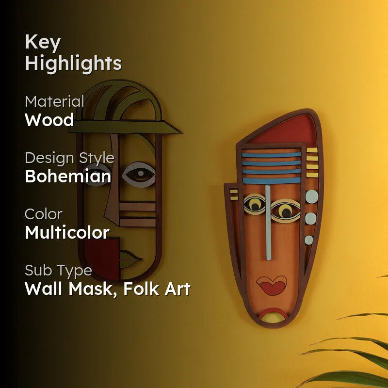 Kavya Mask Wooden Wall Accent - Set of Two media 2