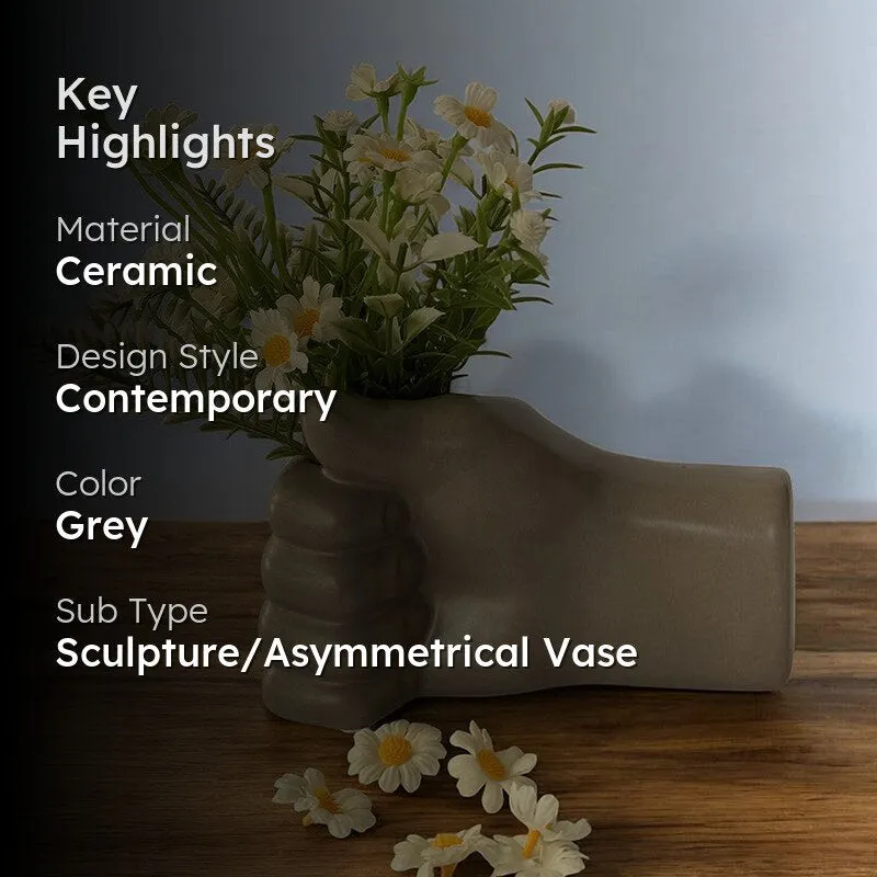 Hand Hewn Ceramic Vase - Grey media 2