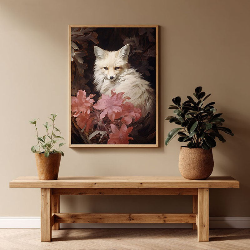 White Blossoms Archival Canvas Wall Art - Natural Brown Frame