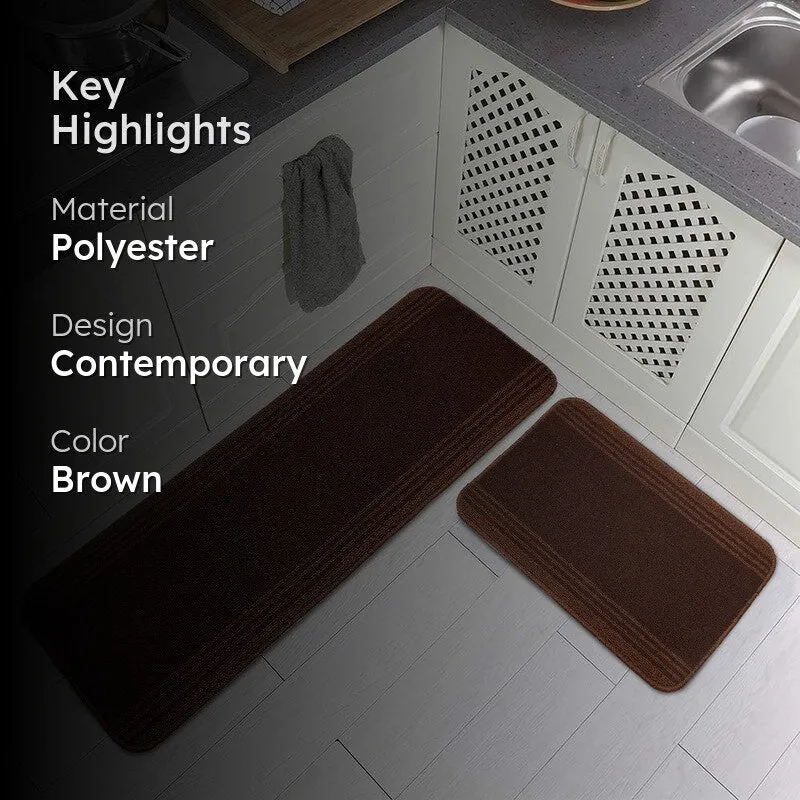 Stripe Haven Kitchen Floor Mats (Coffee) - Set of Two media 2
