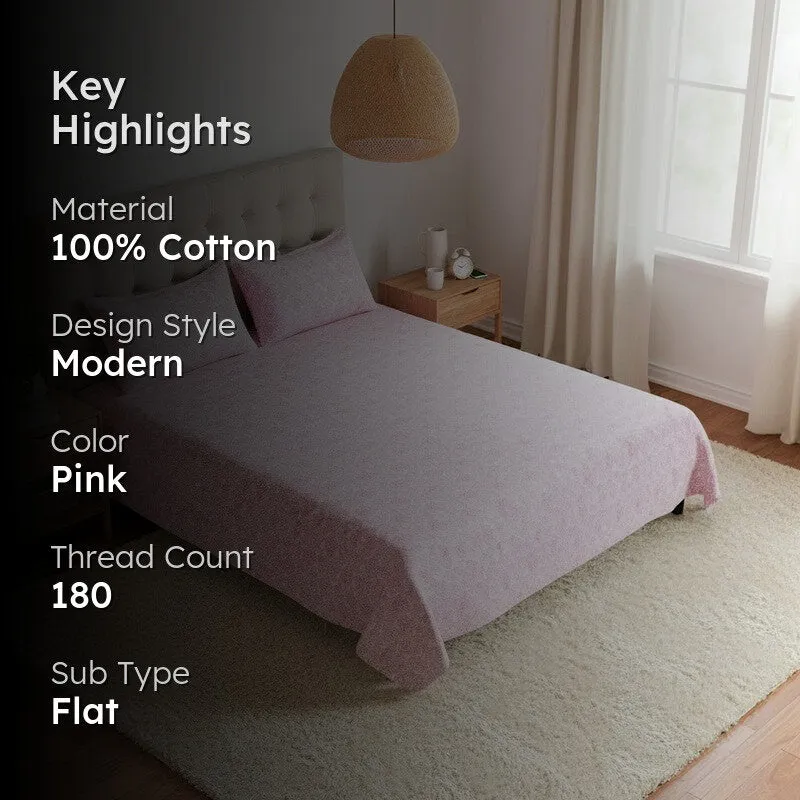 Geome Floral Cotton Bedsheet (Pink) - 180 TC media 2