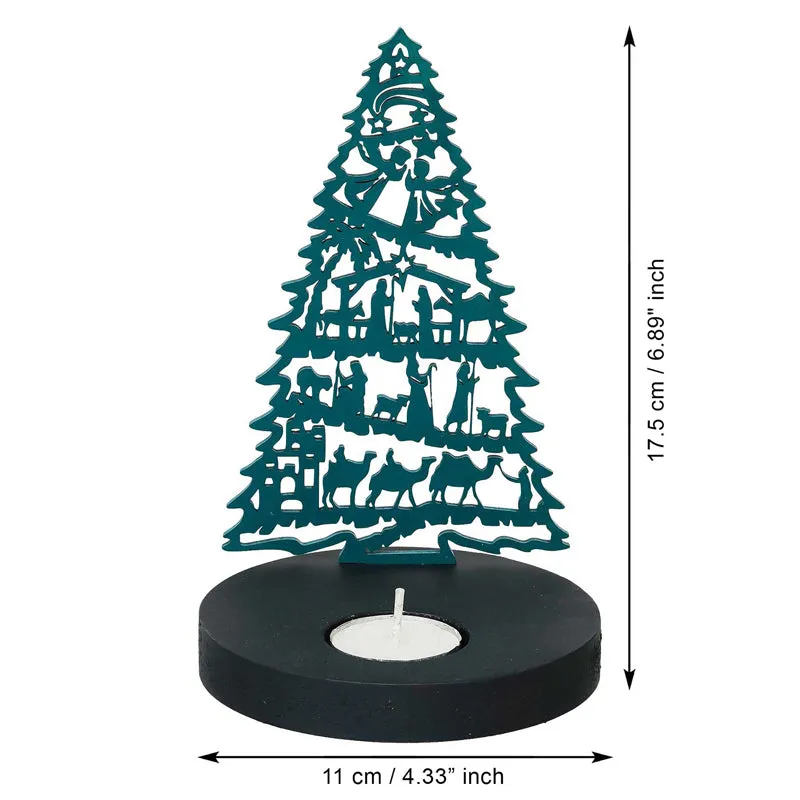 Manger & Tree Wood Christmas Tea Light Holder - Green media 8
