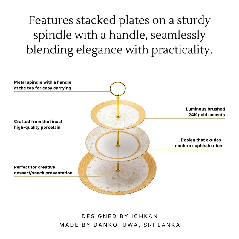 Gilded Iris 3-Tiered Porcelain Dessert Stand - Peach media 4