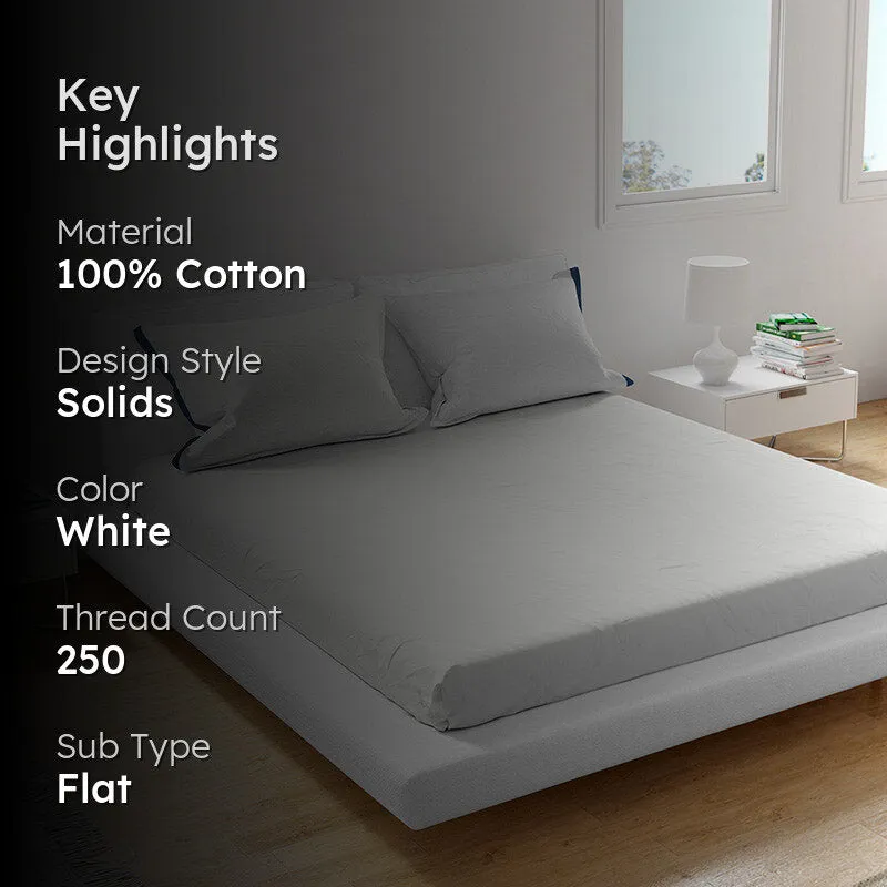Solid Bliss Sateen Solid Cotton Bedsheet (Icy White) - 250 TC media 2