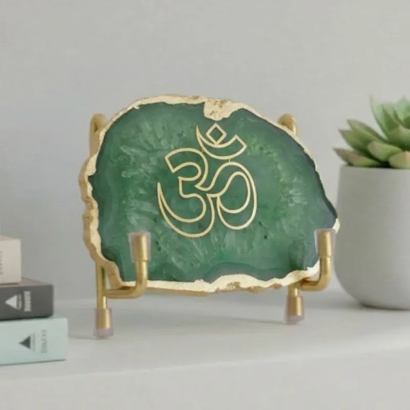 Om Handcrafted Agate Religious Accent - Green media 1