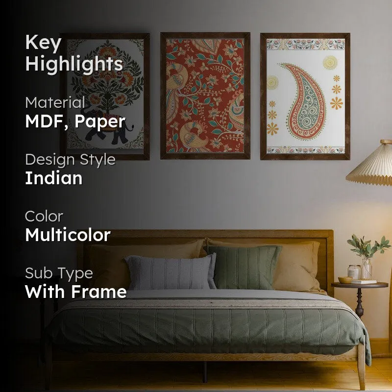Paisley Charm Paper Wall Painting With Frame - Brown media 2