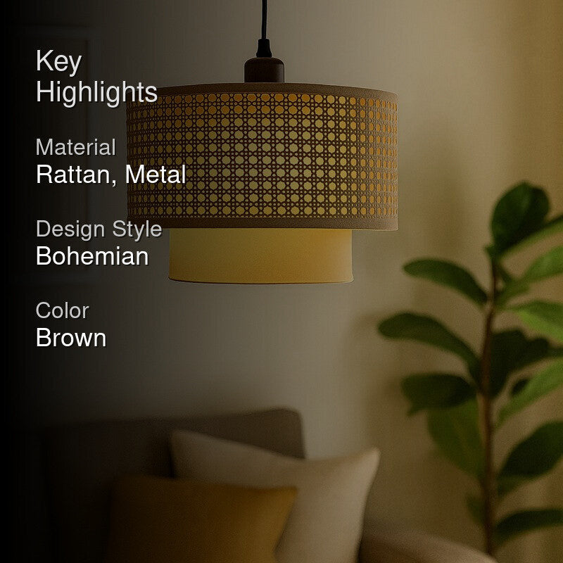 Darlinor Rattan Boho Ceiling Lamp - Brown media 2