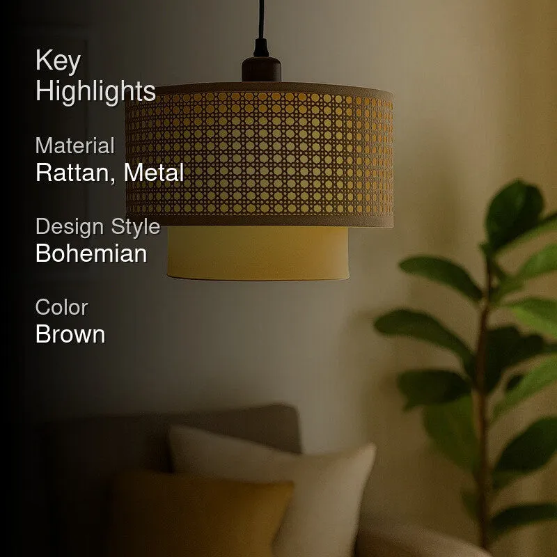 Darlinor Rattan Boho Ceiling Lamp - Brown media 2