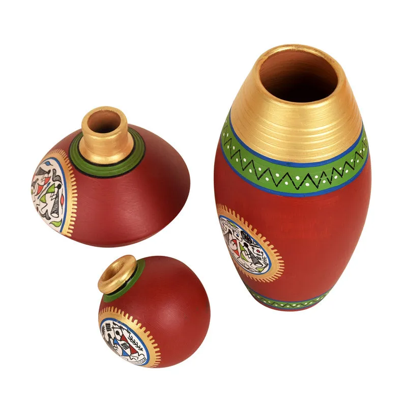Thuraya Warli Terracotta Vase - Three Piece Set media 5