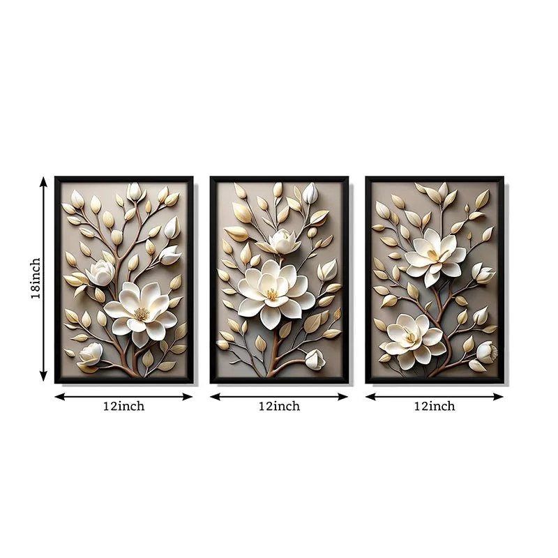 Ivory Blooms Wall Art With Frame - Set Of Three media 7